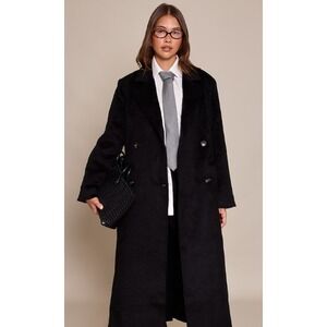 PrettyLittleThing Wool Look Maxi‎ Coat Black US 10 New With Tags